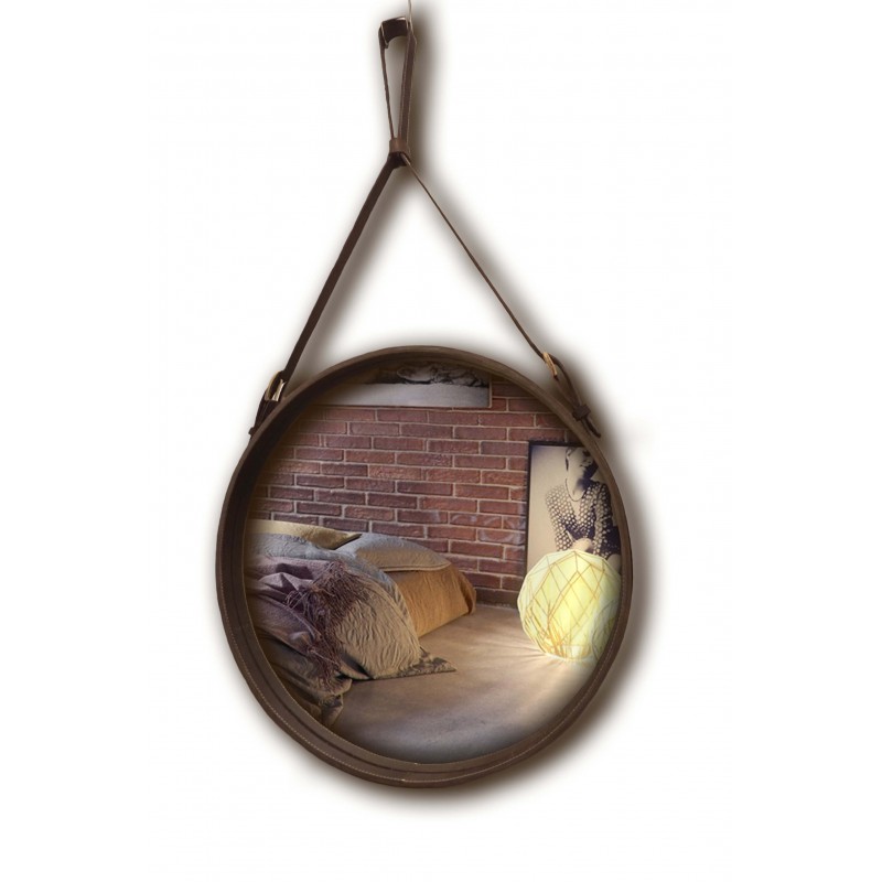 Зеркало Сuir rond wall mirror