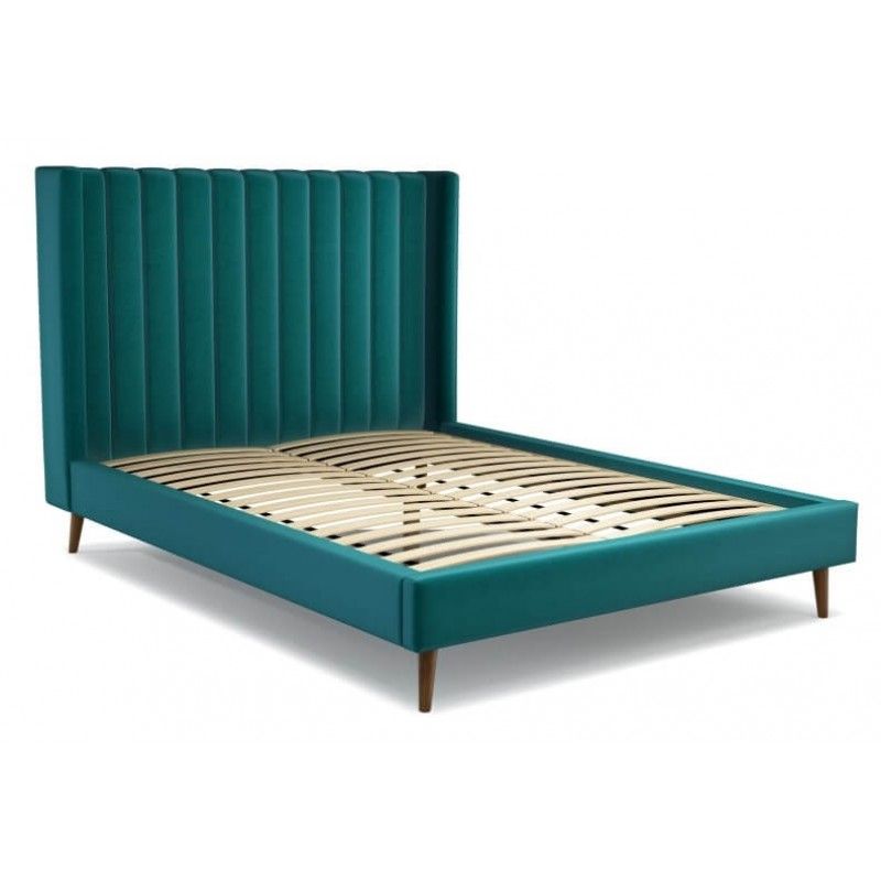 Кровать Cory на деревянных ножках, изумрудная