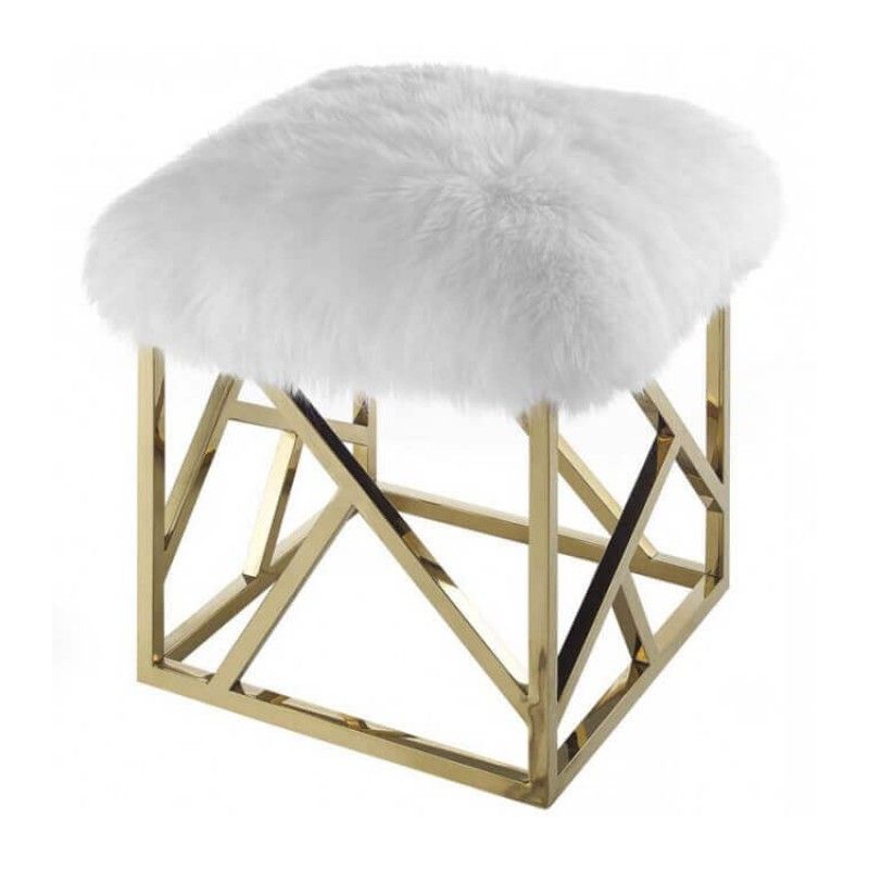 Пуф Gold geometric base, белый, искусственная овечья шерсть