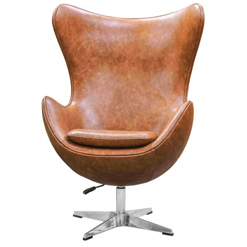 Рыжее кожаное кресло Egg