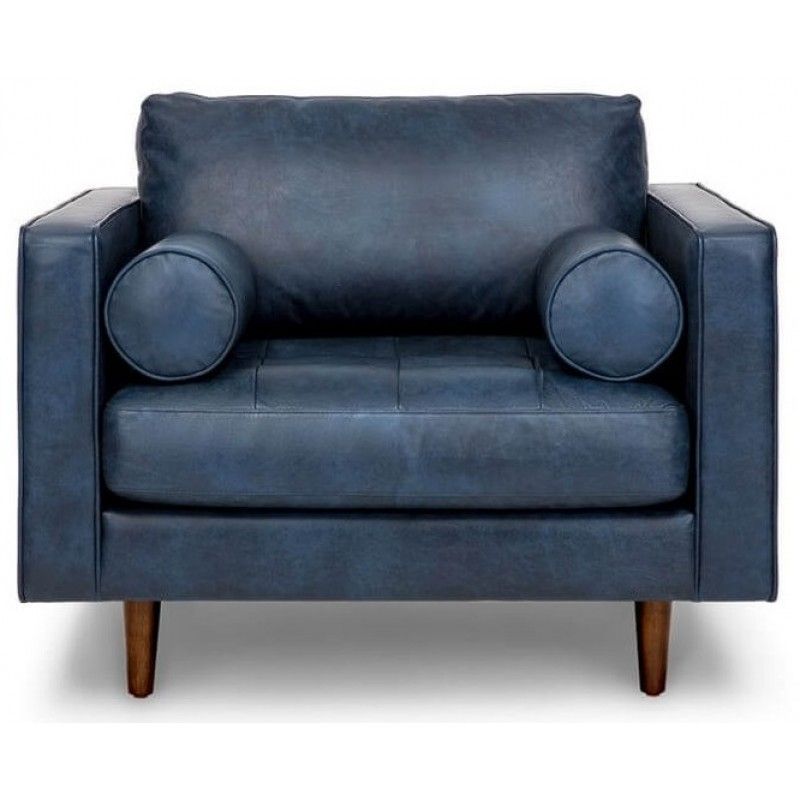 Кресло Sven, синее кожаное