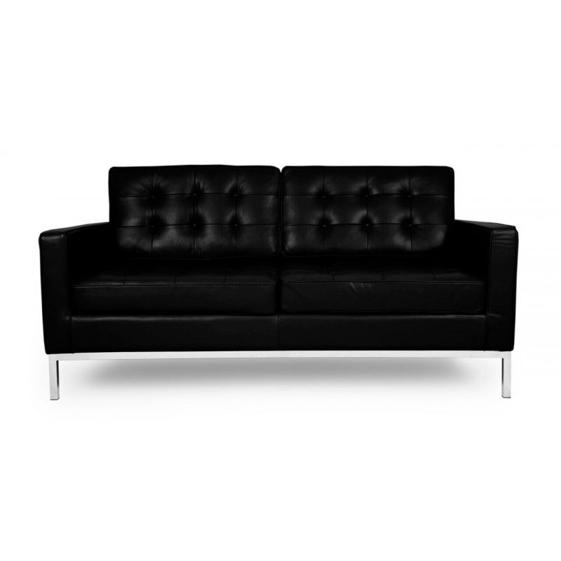 Черный кожаный двухместный диван Florence