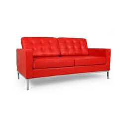 Красный кожаный двухместный диван Florence