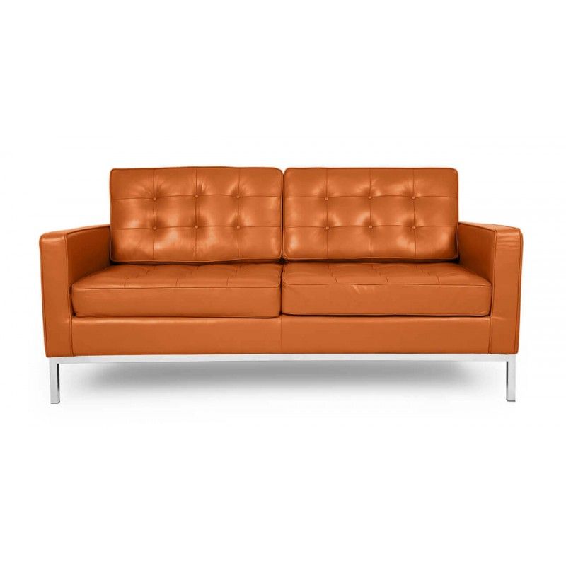 Оранжевый кожаный двухместный диван Florence