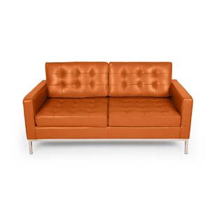 Оранжевый кожаный двухместный диван Florence