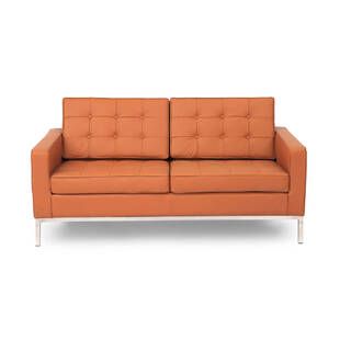 Терракотовый кожаный двухместный диван Florence