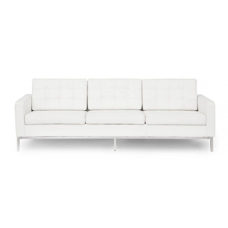 Белый кожаный трехместный диван Florence