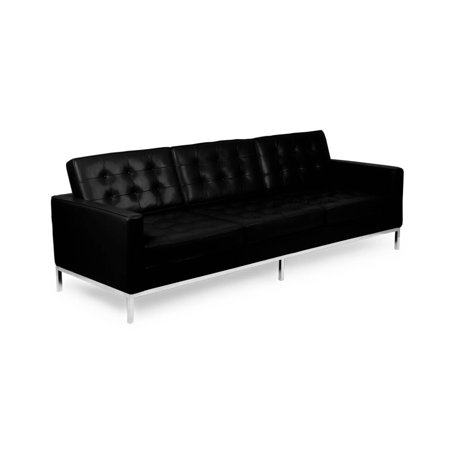Черный кожаный трехместный диван Florence