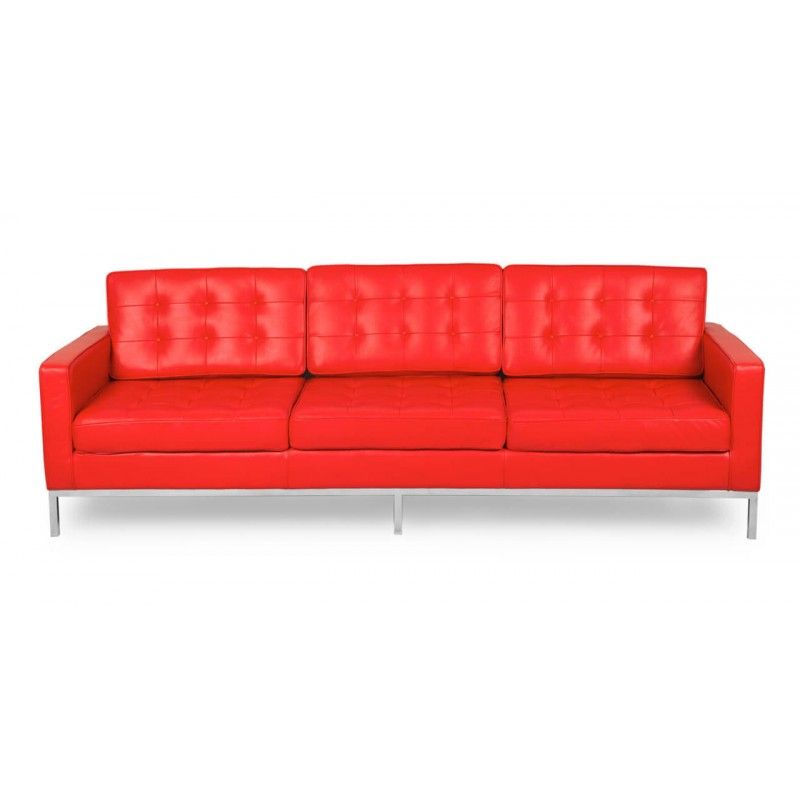 Красный кожаный трехместный диван Florence, экокожа