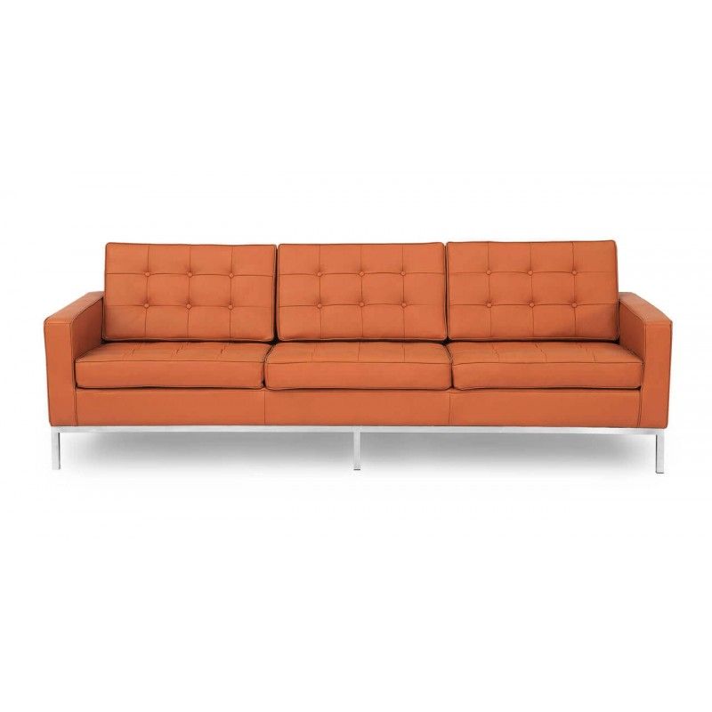 Терракотовый кожаный трехместный диван Florence, экокожа
