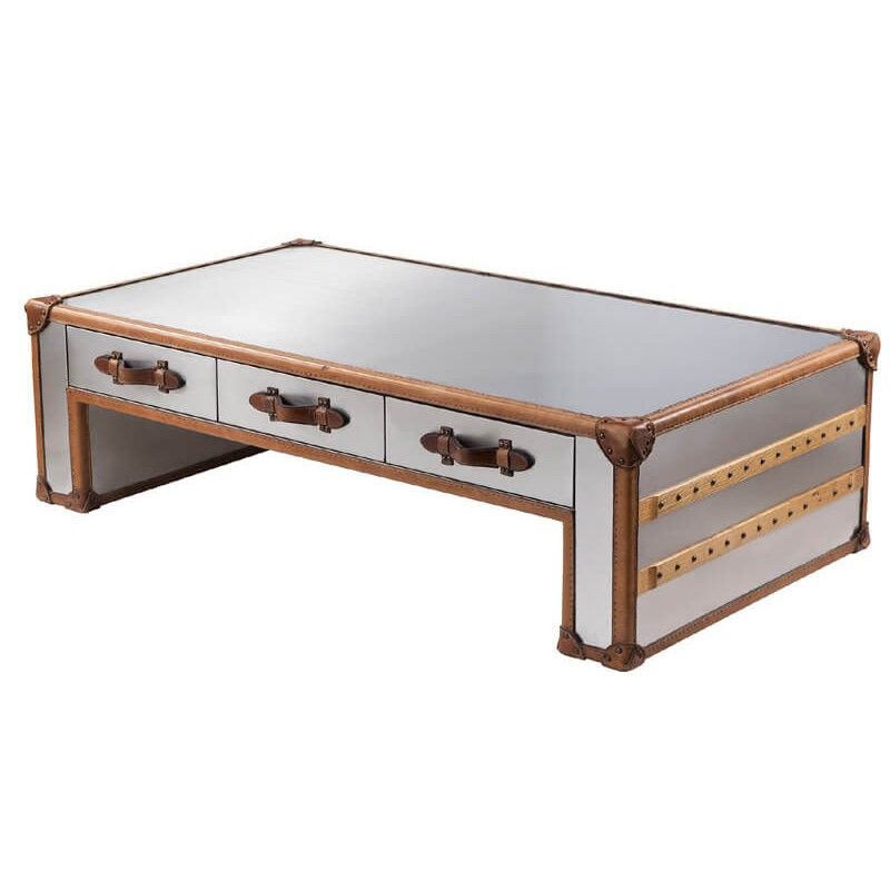 Стол Metal&Wood&Leather Aviator Coffee Table